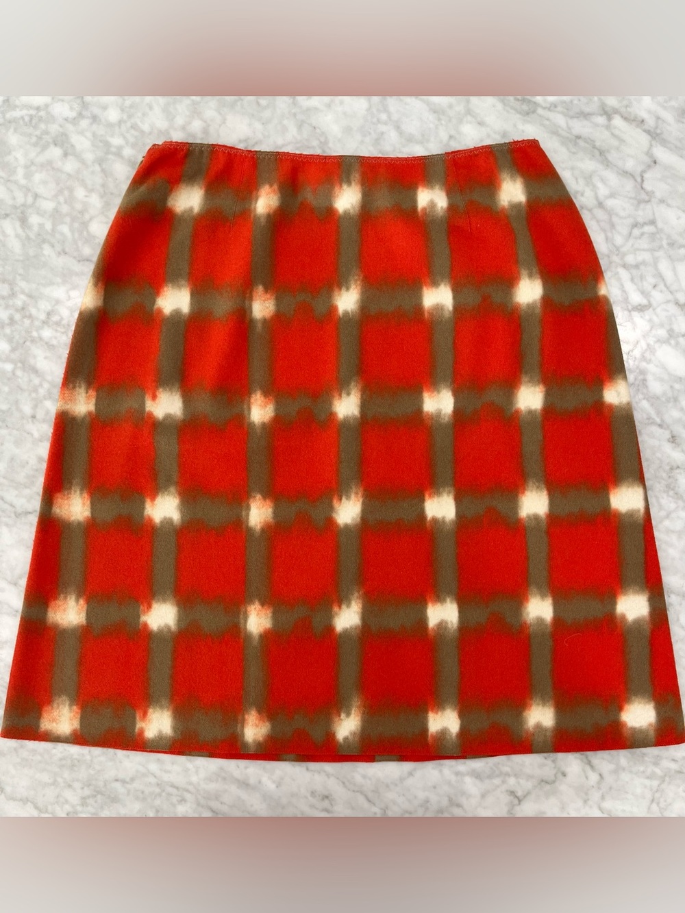 Tahari Wool Blend Plaid A Line Skirt Women’s Orange Taupe Career Y2K